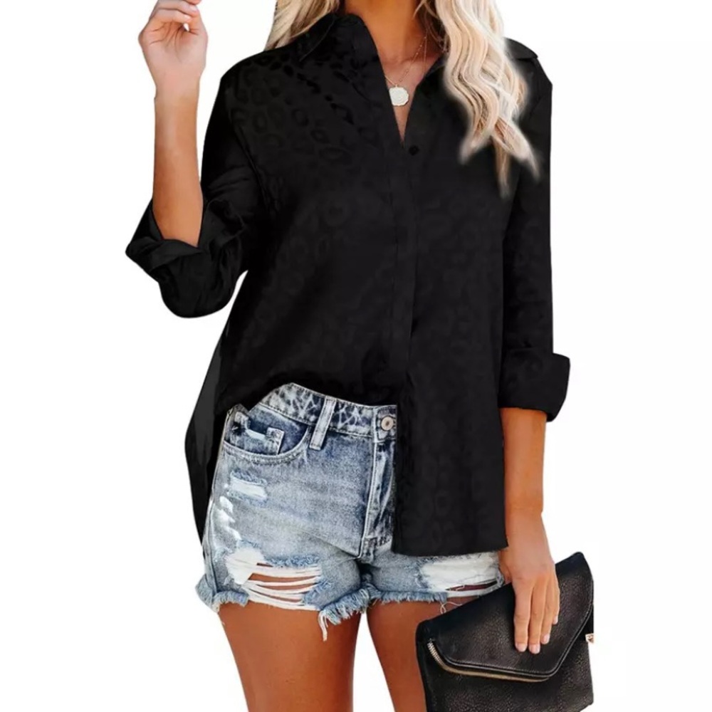 Leopard print long sleeve button down casu…